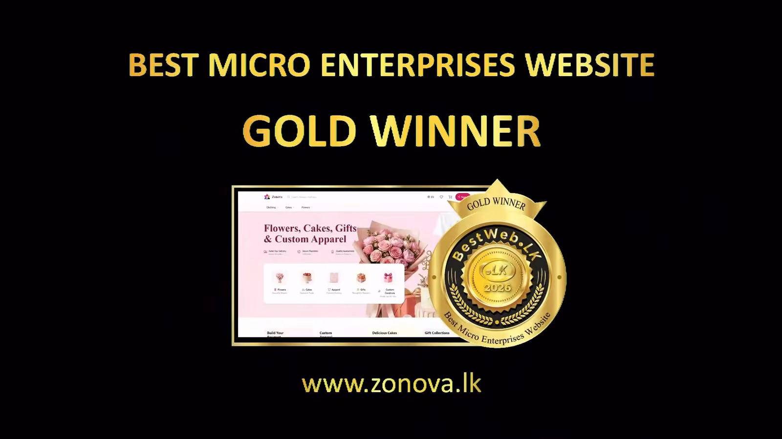 BestWeb.lk 2026 — Best Micro Enterprises Website, Gold Winner, awarded to zonova.lk