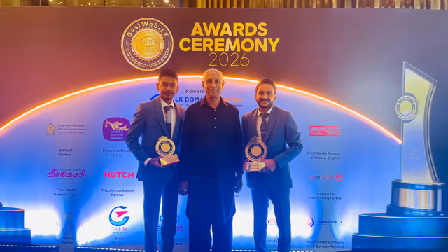 Receiving the BestWeb.lk 2026 awards with Professor Gihan Dias, founder of the LK Domain Registry and the registrar of Sri Lanka's national domain.