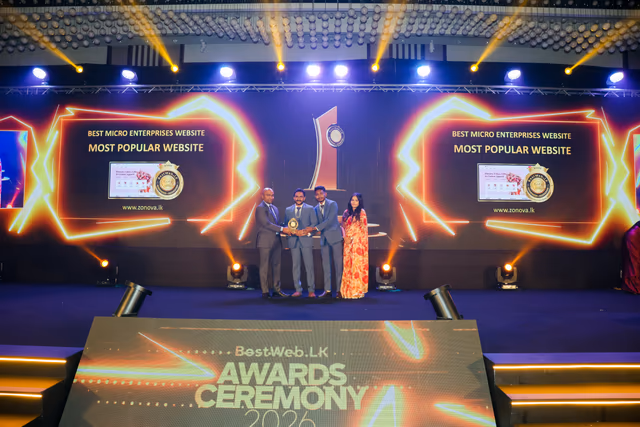 Most Popular Micro Enterprises Website of the Year for zonova.lk, announced on the main stage.